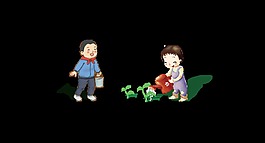 手繪卡通兒童植樹裝飾素材