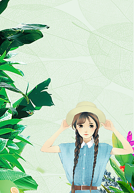 淺綠色手繪女生節(jié)少女春天海報