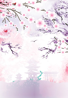 粉色手绘春游樱花节春天花季背景