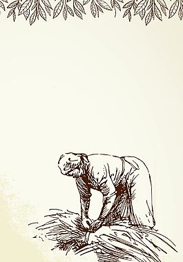 矢量復古手繪線描素描勞動人民背景