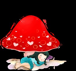 紅色蘑菇可愛睡覺小女孩裝飾圖案