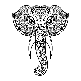 黑白線條藝術大象插畫