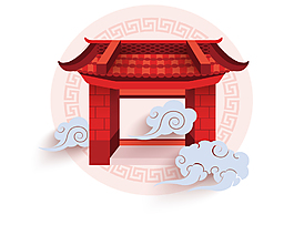 卡通紅色門框矢量元素