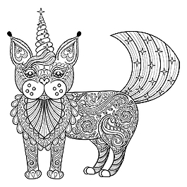 手繪藝術花紋貓咪插畫