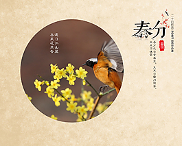 清新寫(xiě)實(shí)黃褐色小鳥(niǎo)春分節(jié)日元素
