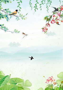 彩绘花枝燕子春分海报背景设计
