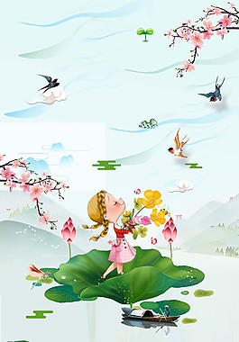 唯美花仙子春分海報背景設(shè)計