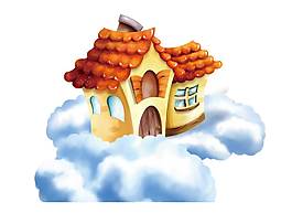 卡通白云之上小屋png元素