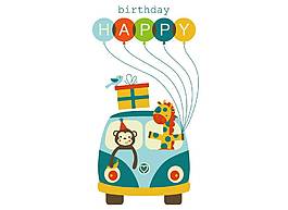 卡通公共汽車猴子長頸鹿生日快樂png元素