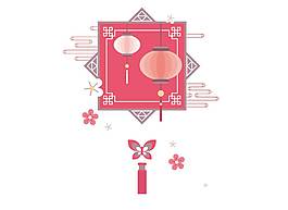 卡通中式燈籠花朵祥云png元素