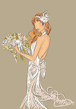 手拿捧花的新娘插畫