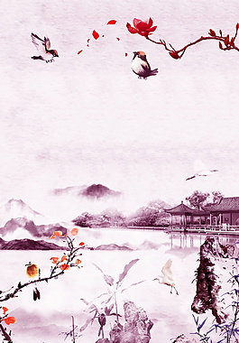 彩繪清明花枝海報(bào)背景設(shè)計(jì)