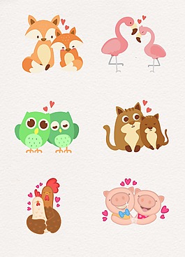 現(xiàn)代扁平化設(shè)計卡通動物愛情