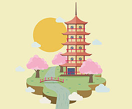 中國風清新樓塔裝飾元素