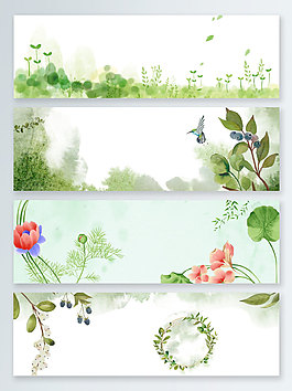 綠色春季花草踏青banner