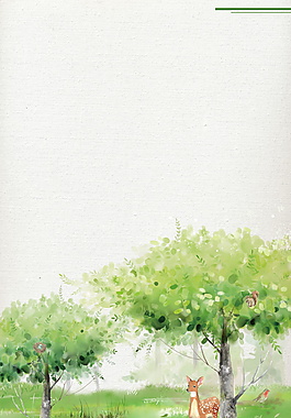 彩繪春季綠色樹木海報(bào)背景設(shè)計(jì)