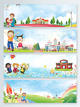 簡約清新卡通春季開學(xué)季banner背景