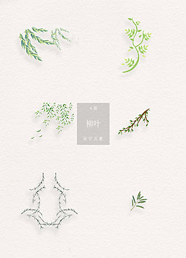彩色水彩柳叶插画素材