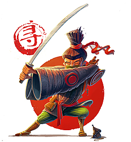 古風帥氣紅色字體招聘插畫