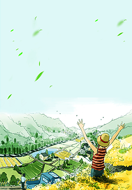 绿色手绘春暖花开踏春旅行海报