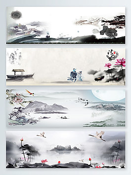 荷花文藝中國(guó)風(fēng)水墨灰banner