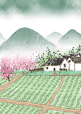彩繪唯美谷雨海報(bào)背景設(shè)計(jì)