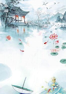 彩繪唯美荷塘谷雨海報(bào)背景設(shè)計(jì)