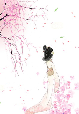 彩绘古风桃花海报背景设计