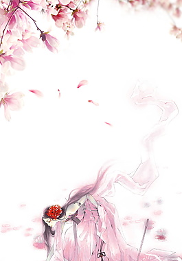 古风桃花彩绘海报背景设计