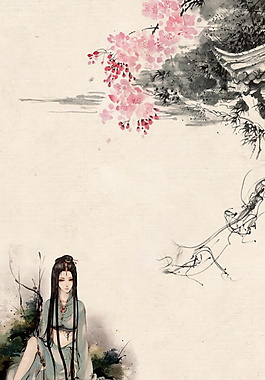古风彩绘桃花海报背景设计