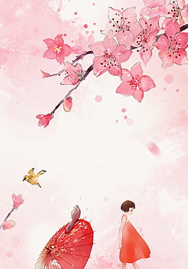 彩繪古風(fēng)桃花海報(bào)間背景設(shè)計(jì)