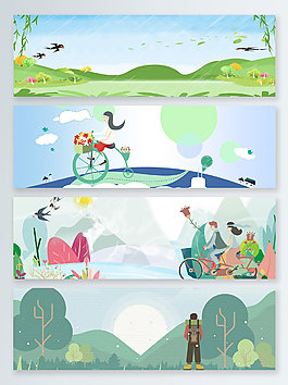 清明節(jié)春游記綠色卡通banner背景
