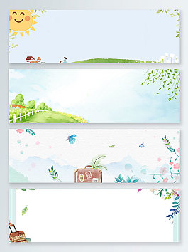 簡約卡通手繪清明踏青旅游banner背景