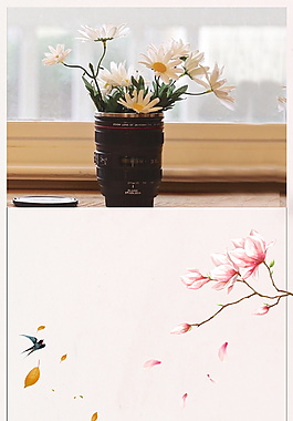 傳統(tǒng)古風(fēng)春季盆栽花枝海報背景設(shè)計