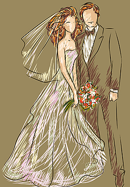 唯美手繪卡通結婚人物插畫