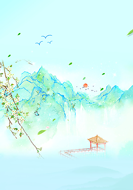 手繪水墨古典踏青背景