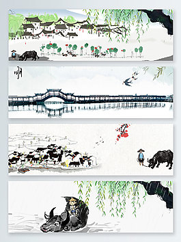 中国风食品长桥banner背景