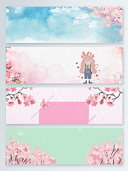清明節(jié)唯美粉色卡通手繪banner背景