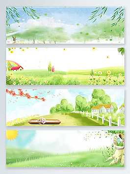 小清新水彩清明節(jié)春游banner背景
