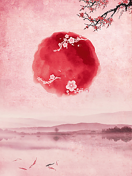 中國風(fēng)桃花山水廣告背景