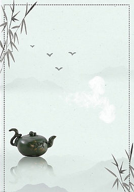中國風竹葉茶壺海報背景