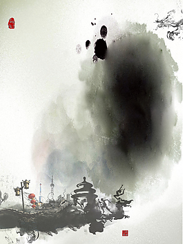 墨跡之上山水之間背景素材