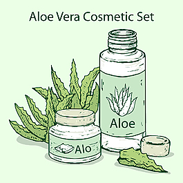 手绘化妆品芦荟插画