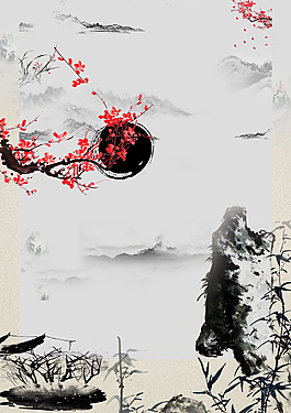 水墨山水古代書法宣傳背景
