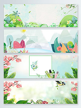 春季踏青旅游卡通唯美小鳥banner背景