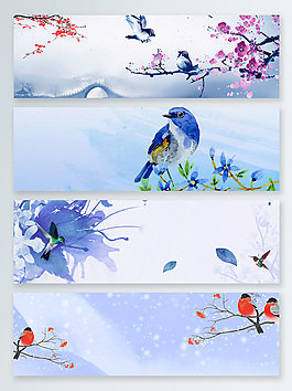 藍(lán)色唯美夢(mèng)幻小鳥(niǎo)banner背景