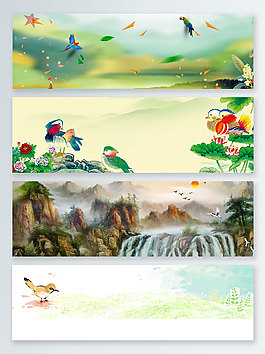 中國(guó)風(fēng)水彩小鳥banner背景