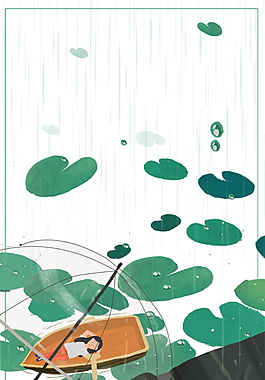 彩繪谷雨荷塘春姑娘海報(bào)背景設(shè)計(jì)