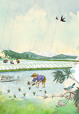 小清新二十四節氣谷雨背景素材