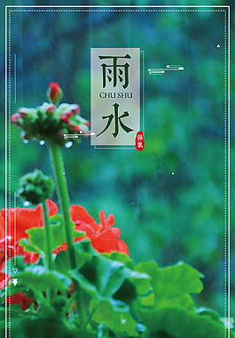 雨水節氣綠色清新花朵春天海報